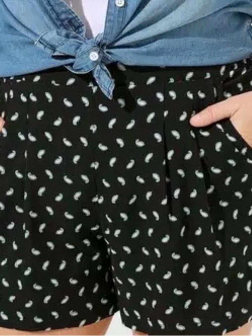 torrid Black Printed High-Waist Shorts with White Paisley Dots